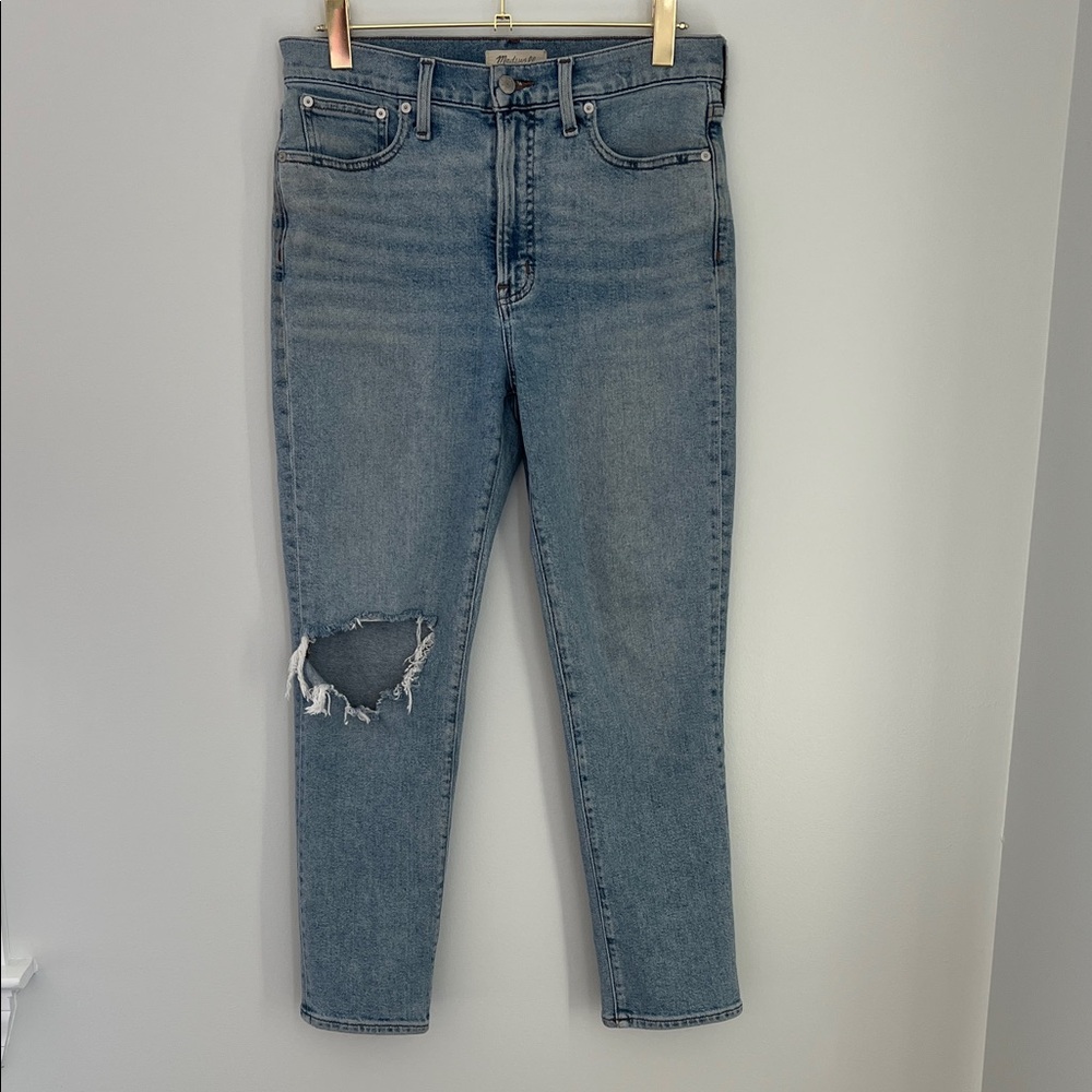 Madewell The Perfect Vintage Jean Faded Light Blue Denim Knee Distress Size 29